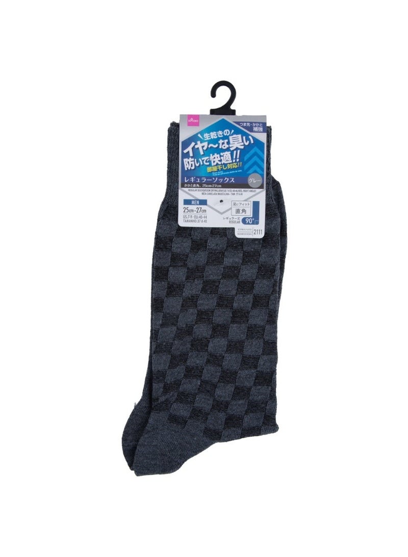 Daiso Men's Grey Check Crew Socks, Room Drying, US 7-9 / EU 40-44 - Image 1
