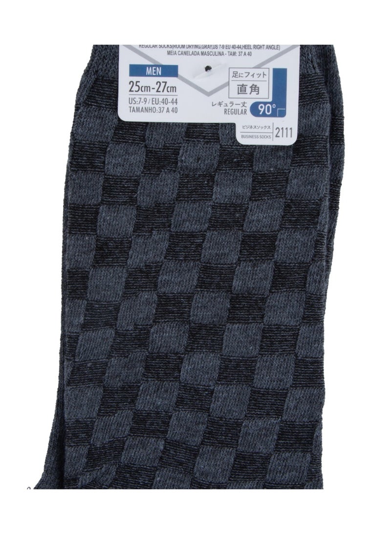Daiso Men's Grey Check Crew Socks, Room Drying, US 7-9 / EU 40-44 - Image 2