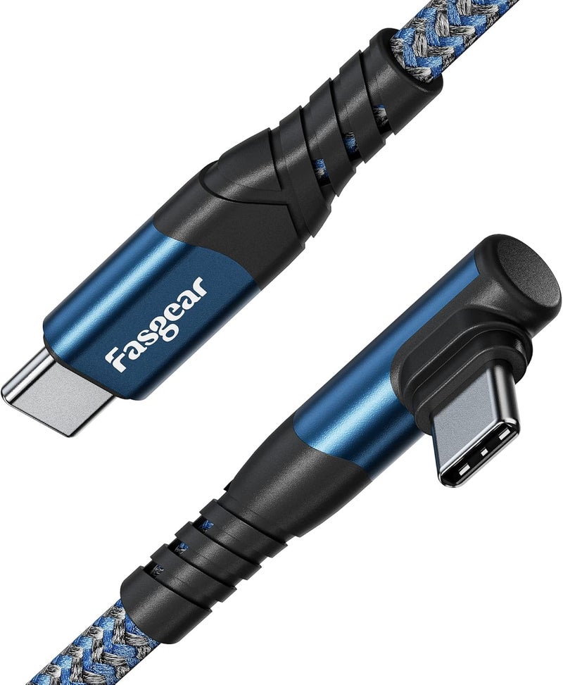 فاسجير كابل USB C إلى USB C، بطول 1.8 متر 60 واط من Type C إلى Type C بزاوية قائمة 90 درجة، سلك شحن سريع PD متوافق مع Galaxy S22 S21 S20 Mac-Book i-Pad Pro i-Pad Air (6 أقدام، أزرق) - Image 1