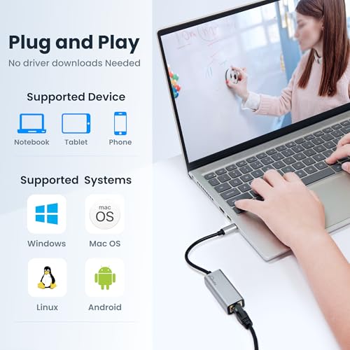eqimaimai USB C to ethernet Adapter,Ethernet to USB c,TypeC to RJ45 Ethernet Adapter 1Gbps Gigabit Ethernet Compatibility for Mac,MacBook Pro/Air,Dell XPS,Chromebook,Surface - Image 4