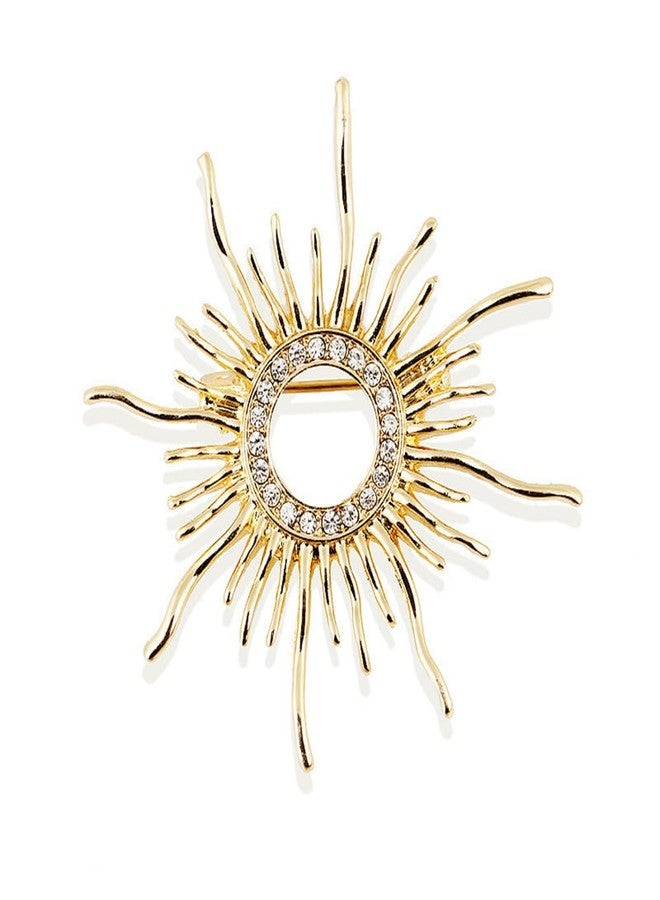 OIDIMS Fashion Sun Brooch Pins For Women Men Gold-Tone Plated Sparkly Cz Crystal Baroque Celestial Sunshine Round Shape Lapel Badges Creative Clothes Shirt Accessories Birthday Holiday Jewelry Gift Best Friend - Image 1