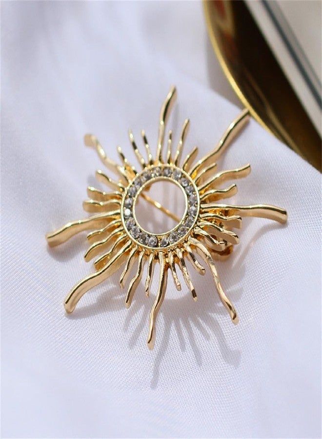 OIDIMS Fashion Sun Brooch Pins For Women Men Gold-Tone Plated Sparkly Cz Crystal Baroque Celestial Sunshine Round Shape Lapel Badges Creative Clothes Shirt Accessories Birthday Holiday Jewelry Gift Best Friend - Image 5