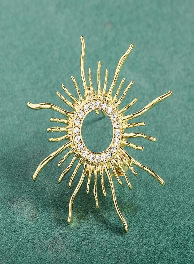 OIDIMS Fashion Sun Brooch Pins For Women Men Gold-Tone Plated Sparkly Cz Crystal Baroque Celestial Sunshine Round Shape Lapel Badges Creative Clothes Shirt Accessories Birthday Holiday Jewelry Gift Best Friend - Image 4