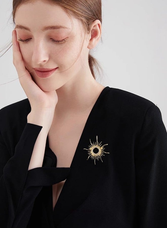 OIDIMS Fashion Sun Brooch Pins For Women Men Gold-Tone Plated Sparkly Cz Crystal Baroque Celestial Sunshine Round Shape Lapel Badges Creative Clothes Shirt Accessories Birthday Holiday Jewelry Gift Best Friend - Image 2