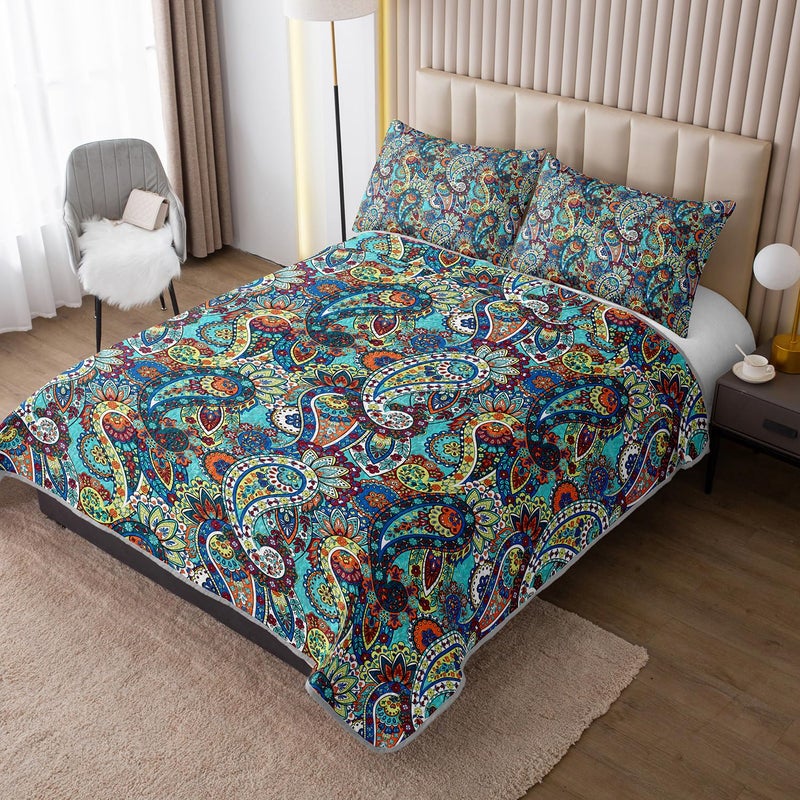 UEVBF Boho Style King Quilt Set,Bohemian Floral Quilt Beddding Set for Adults,Soft and Lightweight Bed Set for All Season,Colorful Quilted Beddding with 2 Pillowcases. - Image 2
