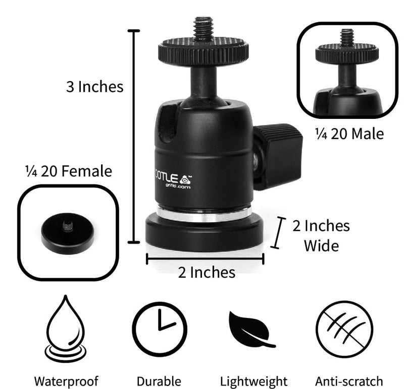 GRIFITI Nootle Magnetic Camera with Mini Ball Head Stand Magnet Foot for Cameras, Video Cams, Phone Mounts, Projector, Tablet Mount Accessories - Action Tripod Base Adapter with Ballhead - Image 2