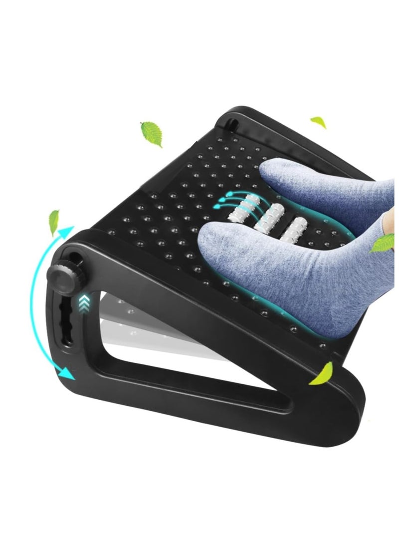 PENG GENERAL Foot Rest Under Desk at Work , Ergonomic 6-Height Adjustable footrest with Massage Rollers Black  - Image 1