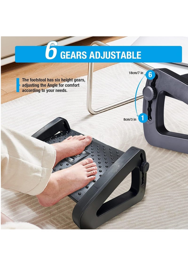 PENG GENERAL Foot Rest Under Desk at Work , Ergonomic 6-Height Adjustable footrest with Massage Rollers Black  - Image 2