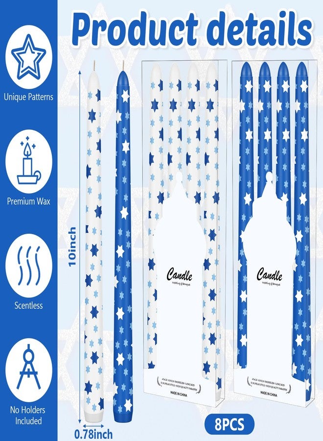MTLEE 8 Pcs Hanukkah Taper Candles 10 Inch Chanukah Candles White and Blue Long Burning Hanukkah Candles for Holiday Table Decorations Hanukkah Christmas Party Favors Gifts(Simple) - Image 2