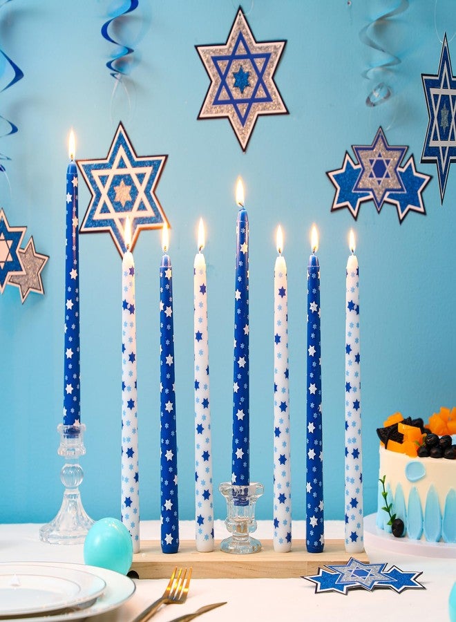 MTLEE 8 Pcs Hanukkah Taper Candles 10 Inch Chanukah Candles White and Blue Long Burning Hanukkah Candles for Holiday Table Decorations Hanukkah Christmas Party Favors Gifts(Simple) - Image 3