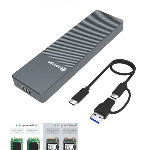 Cablet M.2 NVMe/NGFF SSD Enclosure USB 3.1 Gen2 10Gbps for 2242/2260/2280 M-Key/M+B Key PCIe SSD, Supports Dual Protocol NVMe and NGFF SSD, UASP Max 2TB, Aluminium Case - Image 1