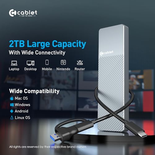 Cablet M.2 NVMe/NGFF SSD Enclosure USB 3.1 Gen2 10Gbps for 2242/2260/2280 M-Key/M+B Key PCIe SSD, Supports Dual Protocol NVMe and NGFF SSD, UASP Max 2TB, Aluminium Case - Image 3