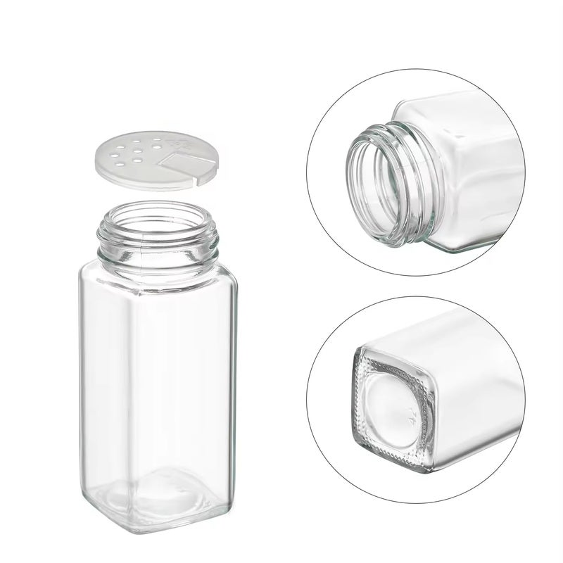 CASADELIGHT Square Glass Spice Jars 120 ml Clear Glass Square Spice Jar Black Sifter Two Sided Sifter Capshaker holespour open and Freshness Seal Silver 6 - Image 5