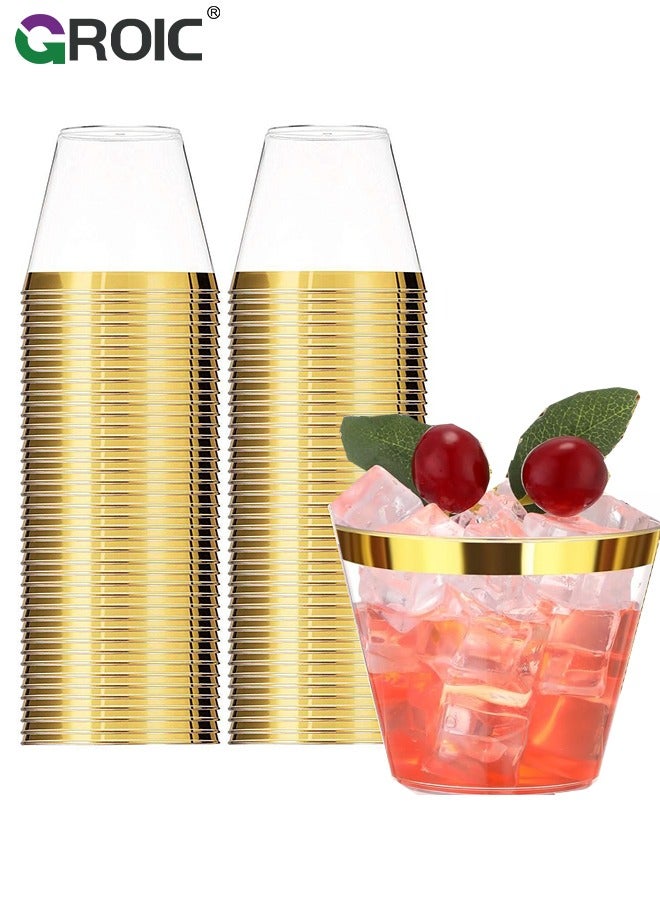 GROIC 25 Pack 9 oz Gold Plastic Cups, Clear Plastic Cups Tumblers, Elegant Gold Rimmed Plastic Cups, Disposable Cups with Gold Rim Perfect for Weddings,Party,Party Supplies  - Image 1