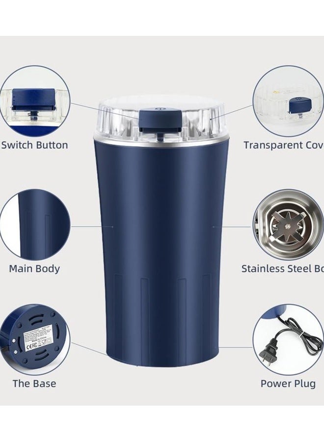 تاختيلا مطحنة قهوة كهربائية، فاصوليا قهوة ومطحنة توابل، محمولة بقوة 300 واط مع شفرات طحن الفولاذ المقاوم للصدأ الثقيلة - Image 2