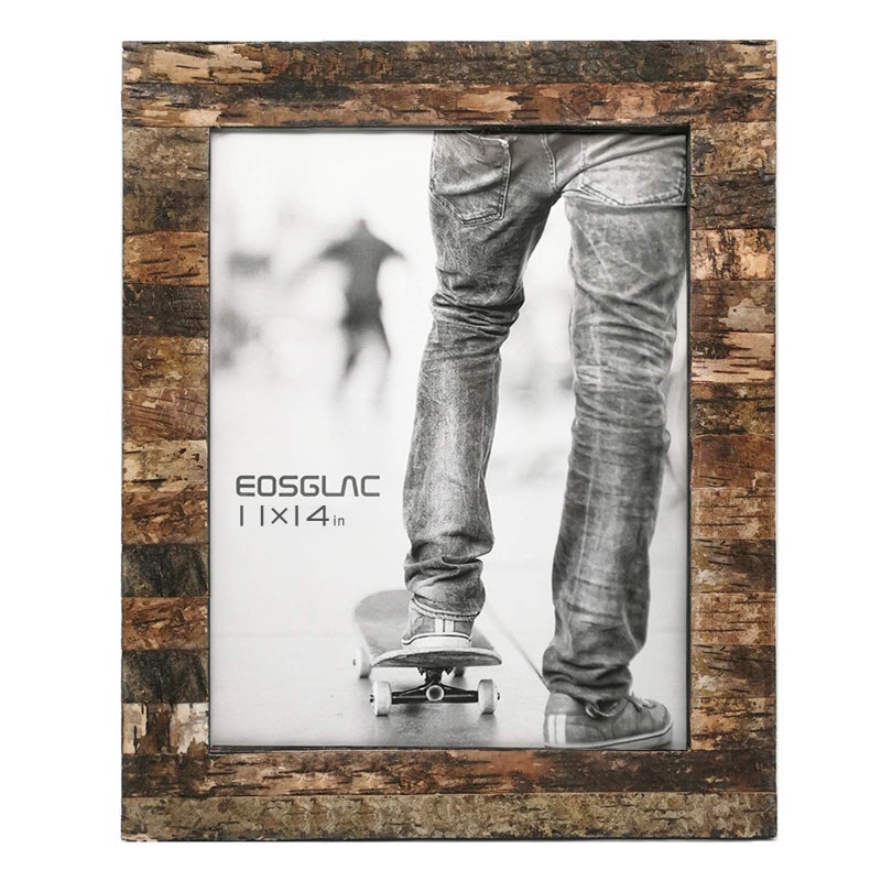 Eosglac Rustic 11x14 Wooden Picture Frames, Handmade with Real Birch Bark, Wood Photo Frame Natural - Image 1