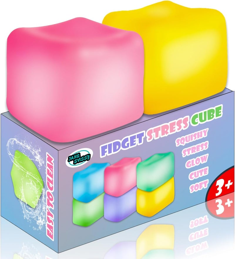 JANESVISSY Glow in the Dark Stress Cube Fidget Toy (2-Pack) - Super Solid Squishy TPR Squeeze Toy for Kids Teens Adults (Blue &  Purple) - Image 2