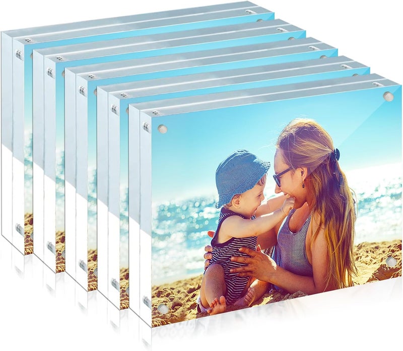 HELPLEX Acrylic Frame, 5 Pack 5x7 Acrylic Picture Frames, 24mm Thicker Frameless Clear Frame Double Sided Magnetic Frame, Free Standing Desktop Display Stand - Image 1