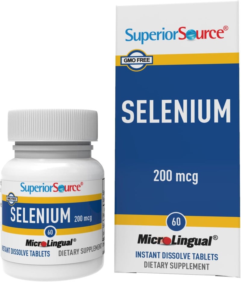 Superior Source Selenium 200 mcg Immune Health Support Supplement Selenomethionine Tablets Aid Thyroid Gland Function Supplement Supports Recycling of Vitamin E 60 Instant Dissolve Tablets