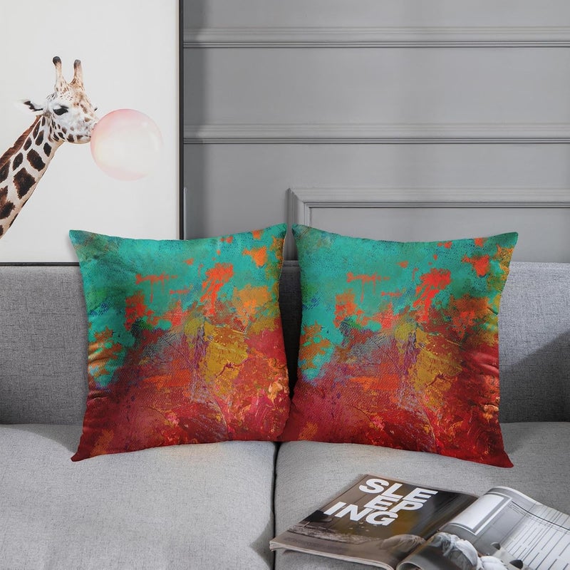 Britimes Throw Pillow Covers Modern Home Art Decor, 16 x 16 Inches Set of 2 Pillow Cases Decorative, Abstract Oil Painting Pillowcases for Bedroom, Living Room, Cushion Couch Sofa, Turquoise Orange - Image 3