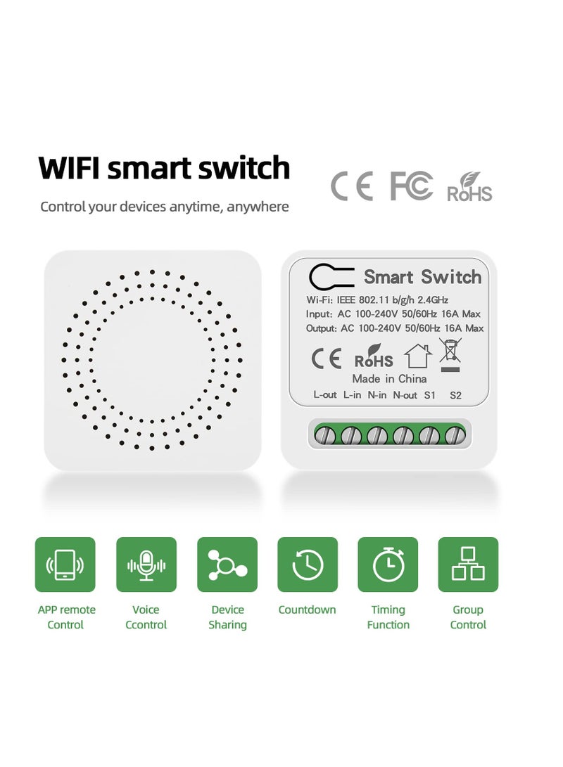Excefore Mini Smart Relay WiFi Switch, 16A DIY Smart Light Switch Module, Smart Life Tuya App Control, Compatible with Alexa and Google Home, Smart Speakers with Appointment Timing Function - Image 2