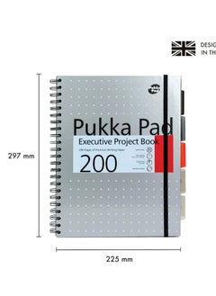 Pukka Pad Pukka Pad, A4+ Metallic Executive Project Book 1 Pack – 22.5 x 29.6cm – 200 Page Hardback Wirebound Notebook with 8mm Lines and 80GSM Paper – Includes Repositionable Dividers with Pocket - 200 Pages  - Image 1