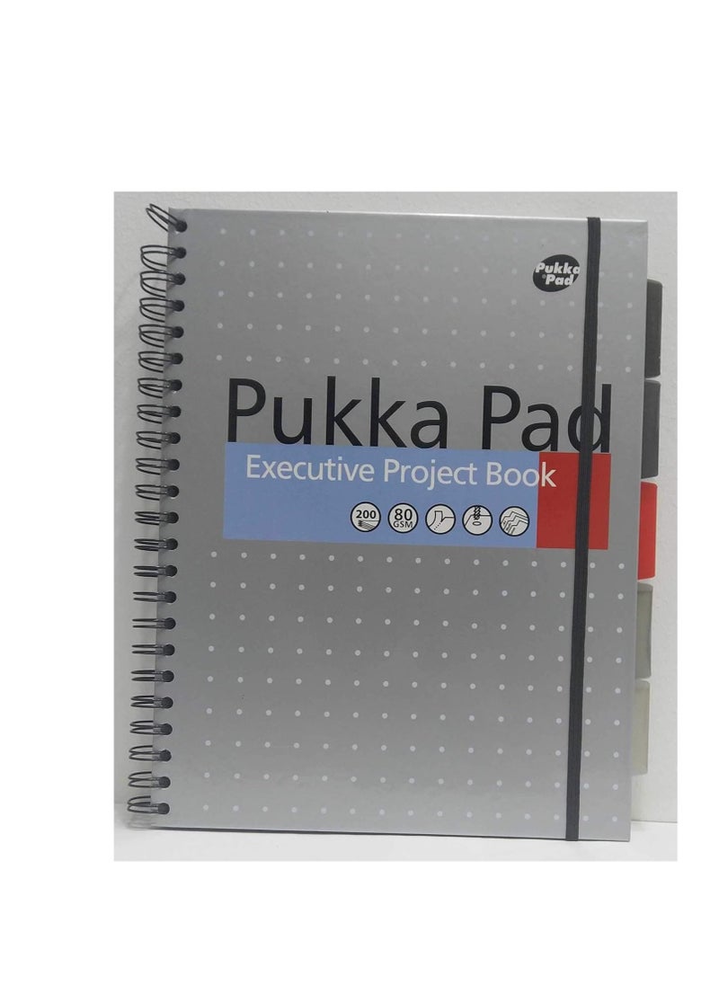 Pukka Pad - Pukka Pad, A4+ Metallic Executive Project Book 1 Pack – 22.5 x 29.6cm – 200 Page Hardback Wirebound Notebook with 8mm Lines and 80GSM Paper – Includes Repositionable Dividers with Pocket - 200 Pages - Image 1