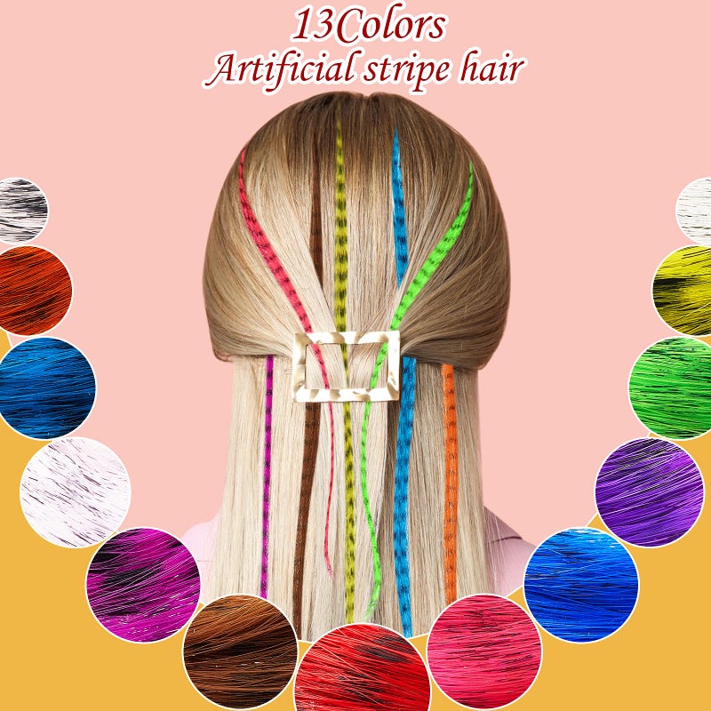 Xinnun 52 Pcs Colored Hair Feathers Extension Kit for Women 13 Colors Long Straight Synthetic Hair Feather 200 Silicone Lined Micro Ring Crochet Hook and Lengthen Remover Plier for Cosplay Party - Image 3