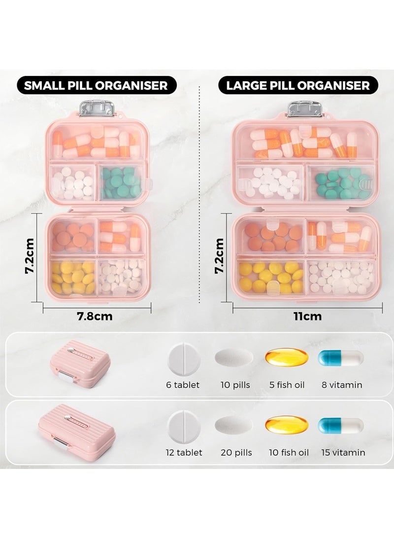 لبونير منظم أقراص للسفر، علبة أقراص محمولة لحفظ الأقراص لمدة 7 أيام علبة أقراص مضادة للرطوبة وحافظة فيتامينات يومية مضادة للرطوبة للفيتامينات والمكملات الغذائية ومتعقب الأدوية (وردي صغير) - Image 5
