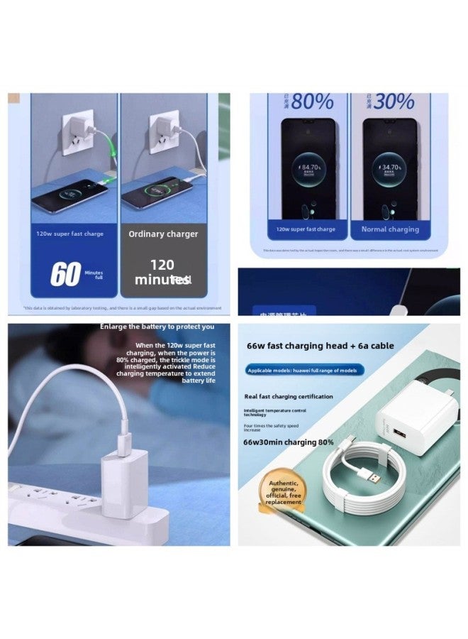 Compatible With Huawei 120W Super Fast Charge For Mate50/60 Glory Mobile Phone Data Cable-Color:66w Super Fast Charging Automatic Power Off When Fully Charged_suit Best-selling Fast Charging Head + 1.5m Wires 2 Pieces  - Image 1