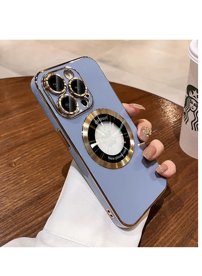 AROAQ Magnetic Case For Iphone, Wireless Charging Magsafe Lens Film Cover, Anti-scratch Luxury Plating Logo Hole Strong Magnetic Case For Iphone 15 Pro Max, 15 Plus, Pro, ( Blue Color) - Image 1