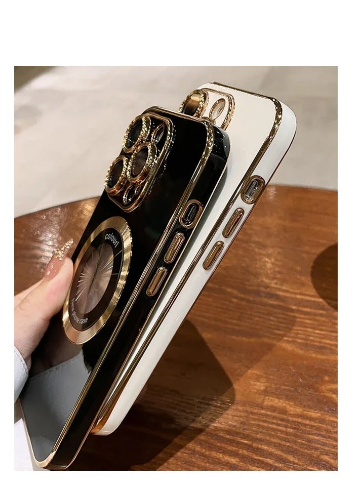 AROAQ Magnetic Case For Iphone, Wireless Charging Magsafe Lens Film Cover, Anti-scratch Luxury Plating Logo Hole Strong Magnetic Case For Iphone 15 Pro Max, 15 Plus, Pro, ( Blue Color) - Image 3