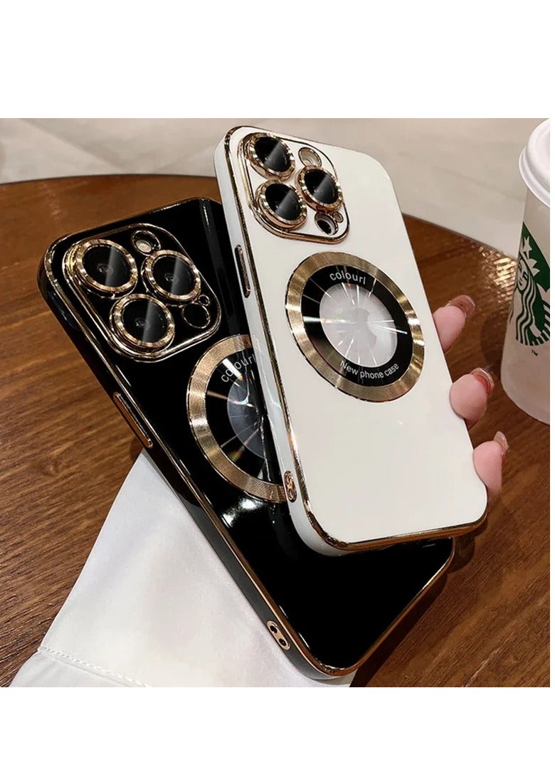 AROAQ Magnetic Case For Iphone, Wireless Charging Magsafe Lens Film Cover, Anti-scratch Luxury Plating Logo Hole Strong Magnetic Case For Iphone 15 Pro Max, 15 Plus, Pro, ( Blue Color) - Image 4