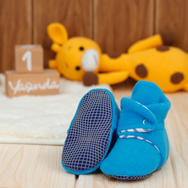 Ella Bonna Baby Booties, Non-Slip Sole, Cotton Newborn Slippers, Home Nursery Shoes, Light Blue  - Image 5
