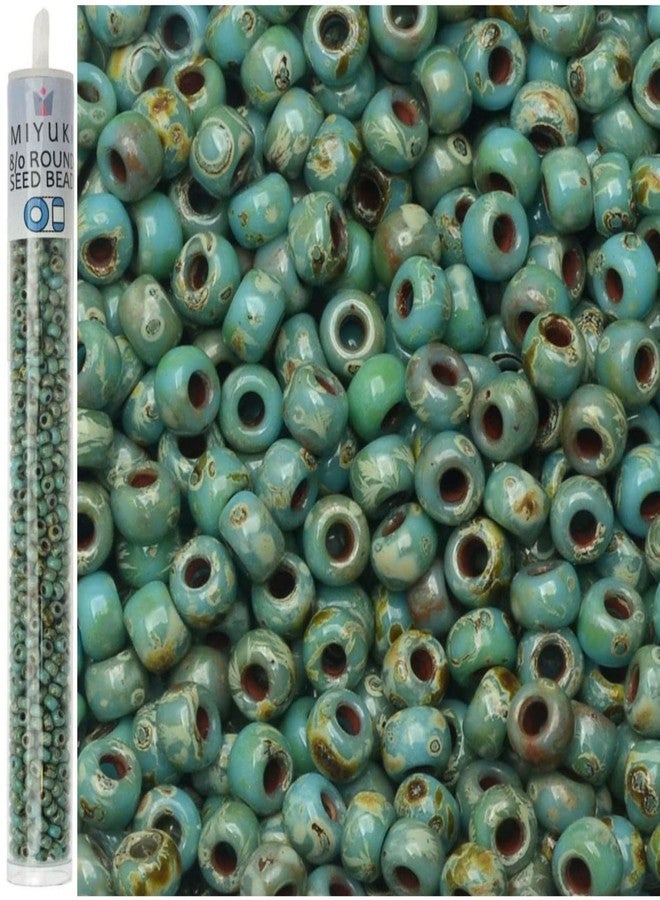 Miyuki Picasso Seafoam Green 22 Grams Miyuki Round Rocailles 8/0 Seed Bead Approx 22 Gram Tube - Image 1
