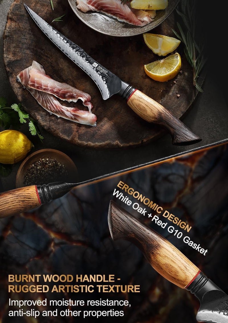 XINZUO 7.5 Inch Fillet Knife For Fish,Damascus Super Steel Boning Knife For Meat Chicken Cutting, Professional Sharp Kitchen Fishing Fillet Knife With Ergonomic Handle - Image 4