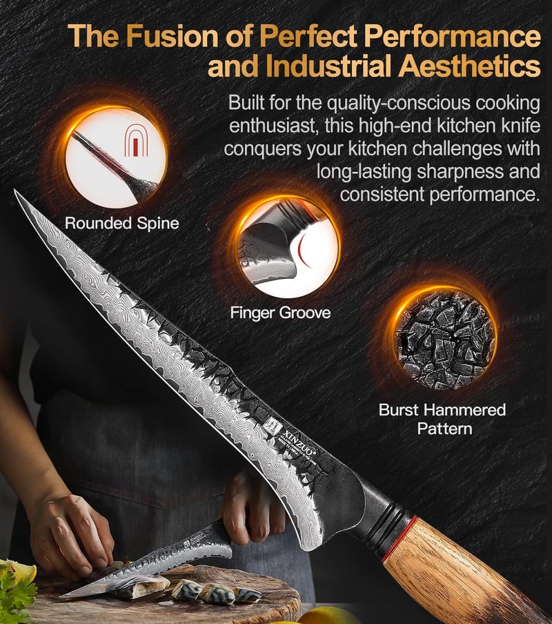 XINZUO 7.5 Inch Fillet Knife For Fish,Damascus Super Steel Boning Knife For Meat Chicken Cutting, Professional Sharp Kitchen Fishing Fillet Knife With Ergonomic Handle - Image 3