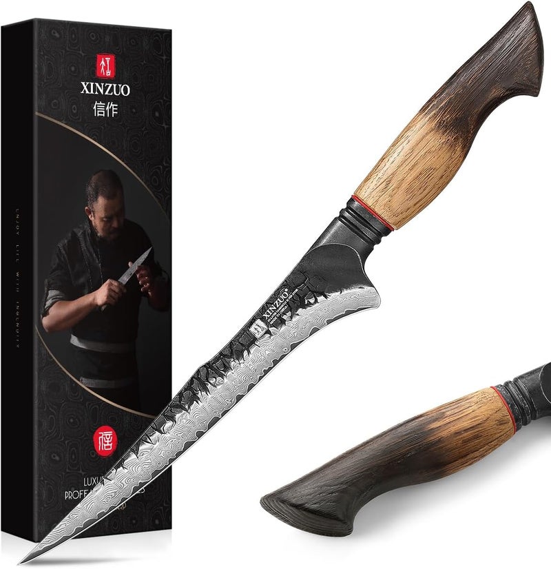 XINZUO 7.5 Inch Fillet Knife For Fish,Damascus Super Steel Boning Knife For Meat Chicken Cutting, Professional Sharp Kitchen Fishing Fillet Knife With Ergonomic Handle - Image 1