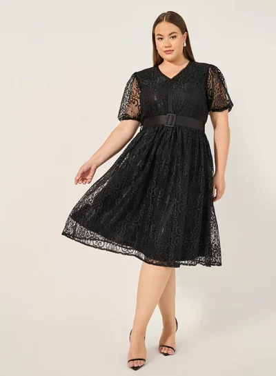 Styli Lace Belted Dress