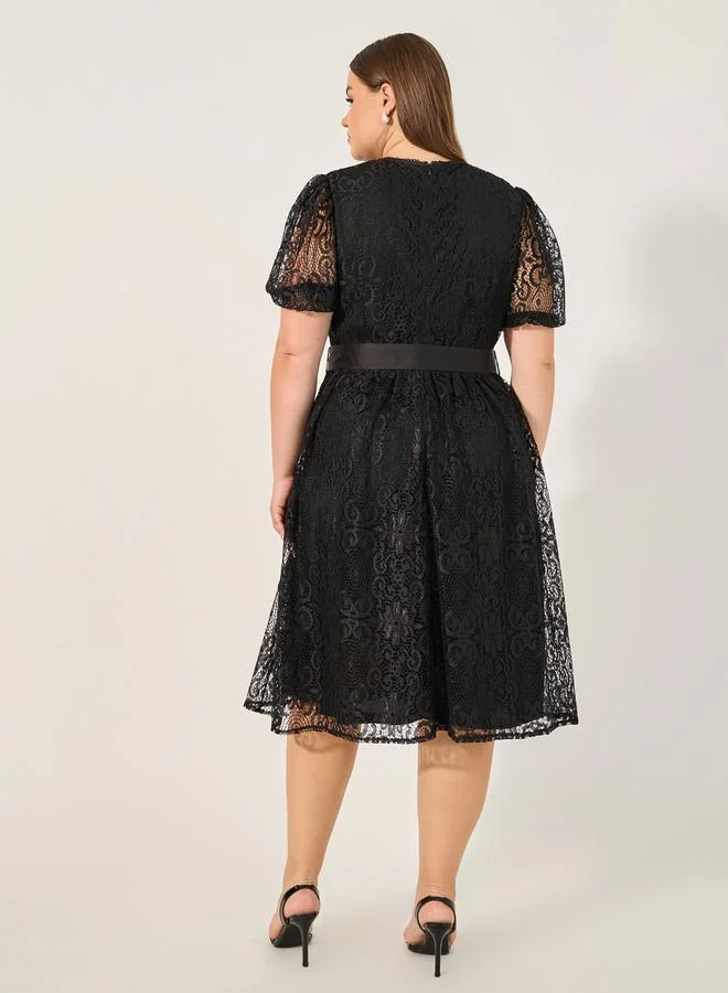 Styli Lace Belted Dress