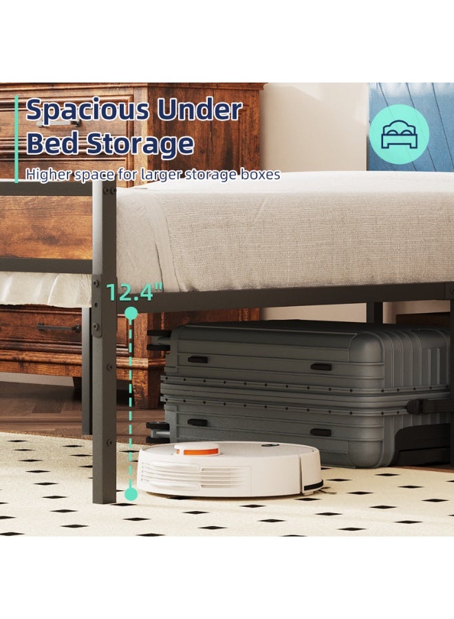 ACPLAY Twin Metal Bed Frame with Blue Upholstered Headboard, Heavy Duty Platform Holds up to 770 lbs, Rustic Brown Wood Style, Noise-Free, No Box Spring Needed, Easy Assembly - Image 5