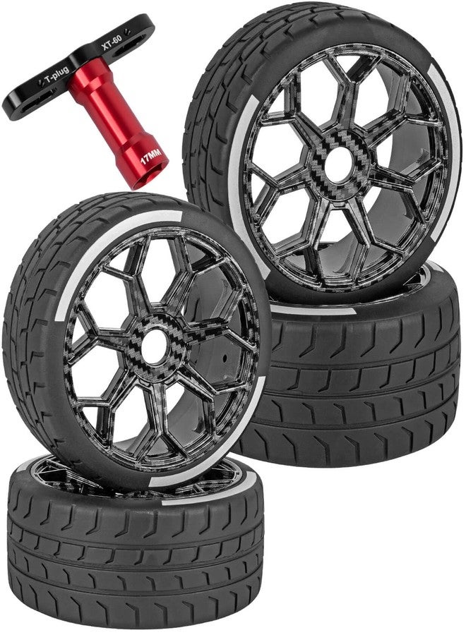 BRCatWPark RC Wheel Highway Tires for 1/7 Felony 6S BLX,4pcs RC Wheel Rims & Rubber Tires,RC Drift Car Wheels and Tires,Carbon Surface(Black) - Image 1