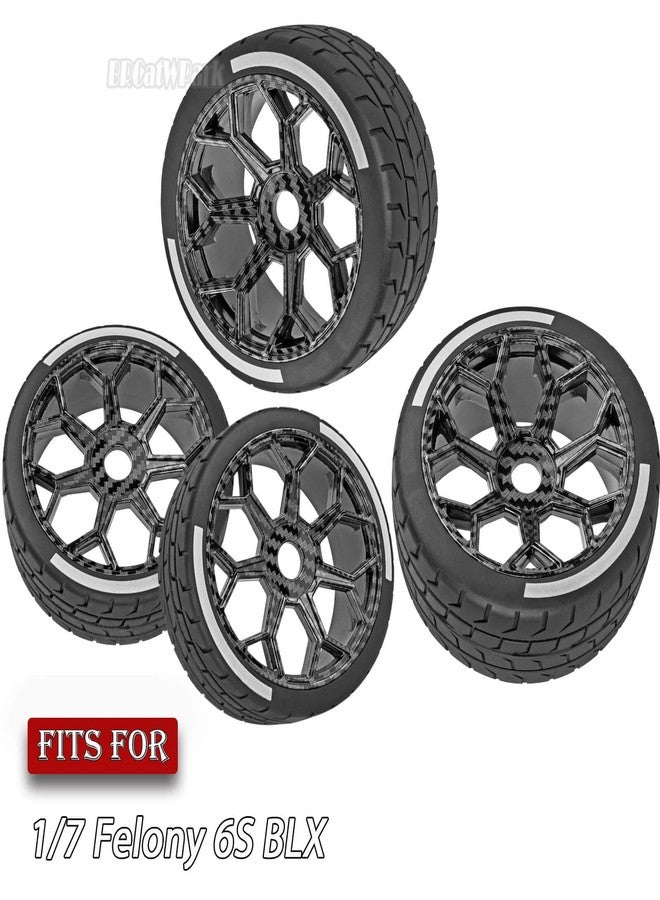 BRCatWPark RC Wheel Highway Tires for 1/7 Felony 6S BLX,4pcs RC Wheel Rims & Rubber Tires,RC Drift Car Wheels and Tires,Carbon Surface(Black) - Image 2