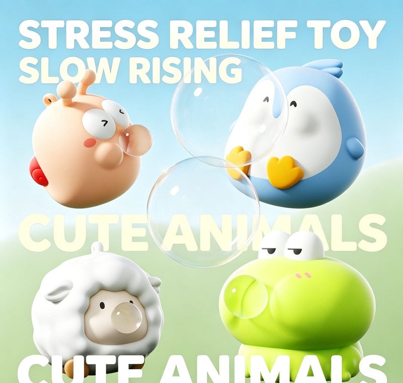 Pack of 4 Spit Bubble Squishy Fidget Toy Set, Cute Penguin Sheep Frog Alien Slow Rising Stress Relief Squeeze Doll, Anti-Anxiety Vent Desktop Gift for Kids  Adults - Image 2