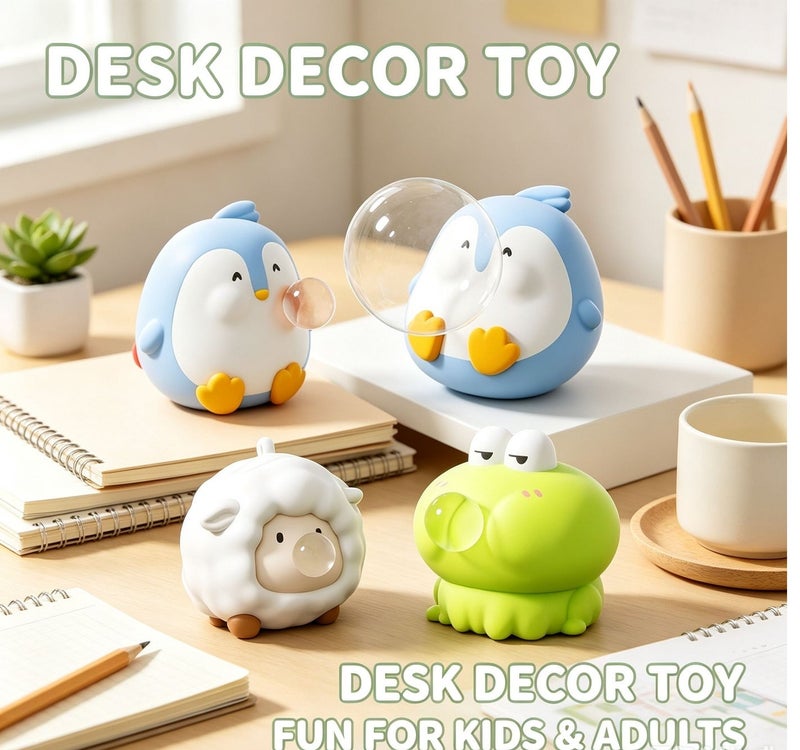 Pack of 4 Spit Bubble Squishy Fidget Toy Set, Cute Penguin Sheep Frog Alien Slow Rising Stress Relief Squeeze Doll, Anti-Anxiety Vent Desktop Gift for Kids  Adults - Image 3