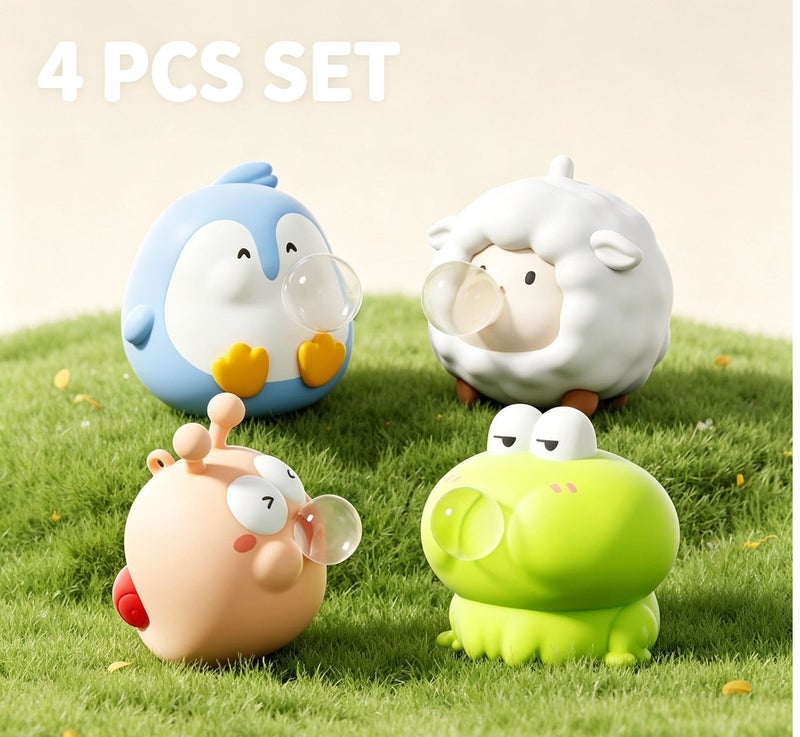 Pack of 4 Spit Bubble Squishy Fidget Toy Set, Cute Penguin Sheep Frog Alien Slow Rising Stress Relief Squeeze Doll, Anti-Anxiety Vent Desktop Gift for Kids  Adults - Image 4