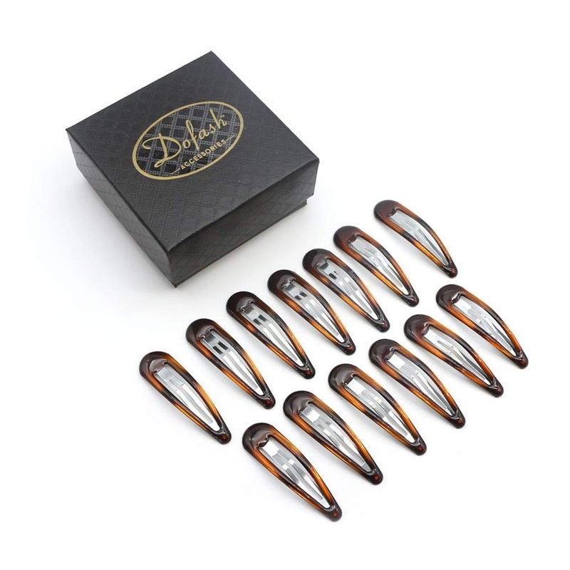 Dofash 5CM2IN Epoxy Snap Hair Clips Tortoise Metal Hair Clips Hair Barrettes Hair Grips Hair Accessories for Women 12PCSEpoxy Tortie