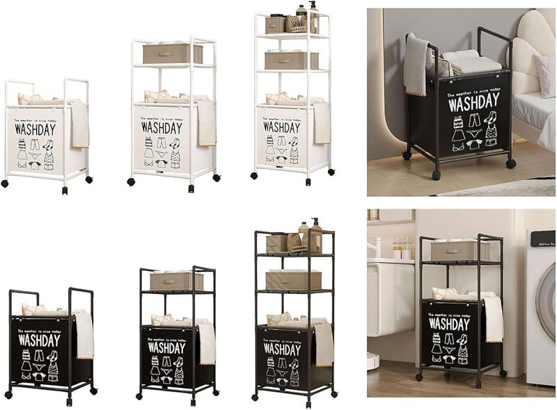 سلة غسيل سوداء ثلاثية الطبقات قابلة للطي مع أرفف قابلة للإزالة وإطار معدني قابل للطي - Image 3