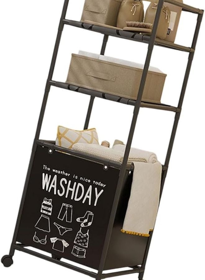 سلة غسيل سوداء ثلاثية الطبقات قابلة للطي مع أرفف قابلة للإزالة وإطار معدني قابل للطي - Image 2