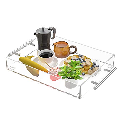 Richboom Clear Acrylic Serving Tray 16"x12" - Coffee Table Living Room Kitchen Decorative Tray with Silver Metal Handles, Bathroom Vanity Tray Perfume Cosmetic Storage Organizer - Image 5